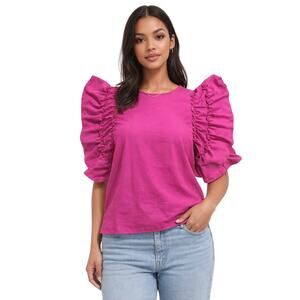 Maddie & Mabel Women's M Blouse Magenta Puff Sleeve Top Boutique Luxury EUC